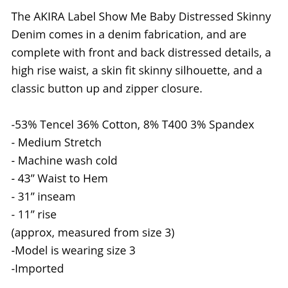 New! AKIRA Show Me Baby Black Distressed Stretch Denim Skinny Jeans - Picture 12 of 12